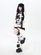 CRAZYGIRL Black And White Kitten Print Loose Crewneck Pullover Women's Sweaters