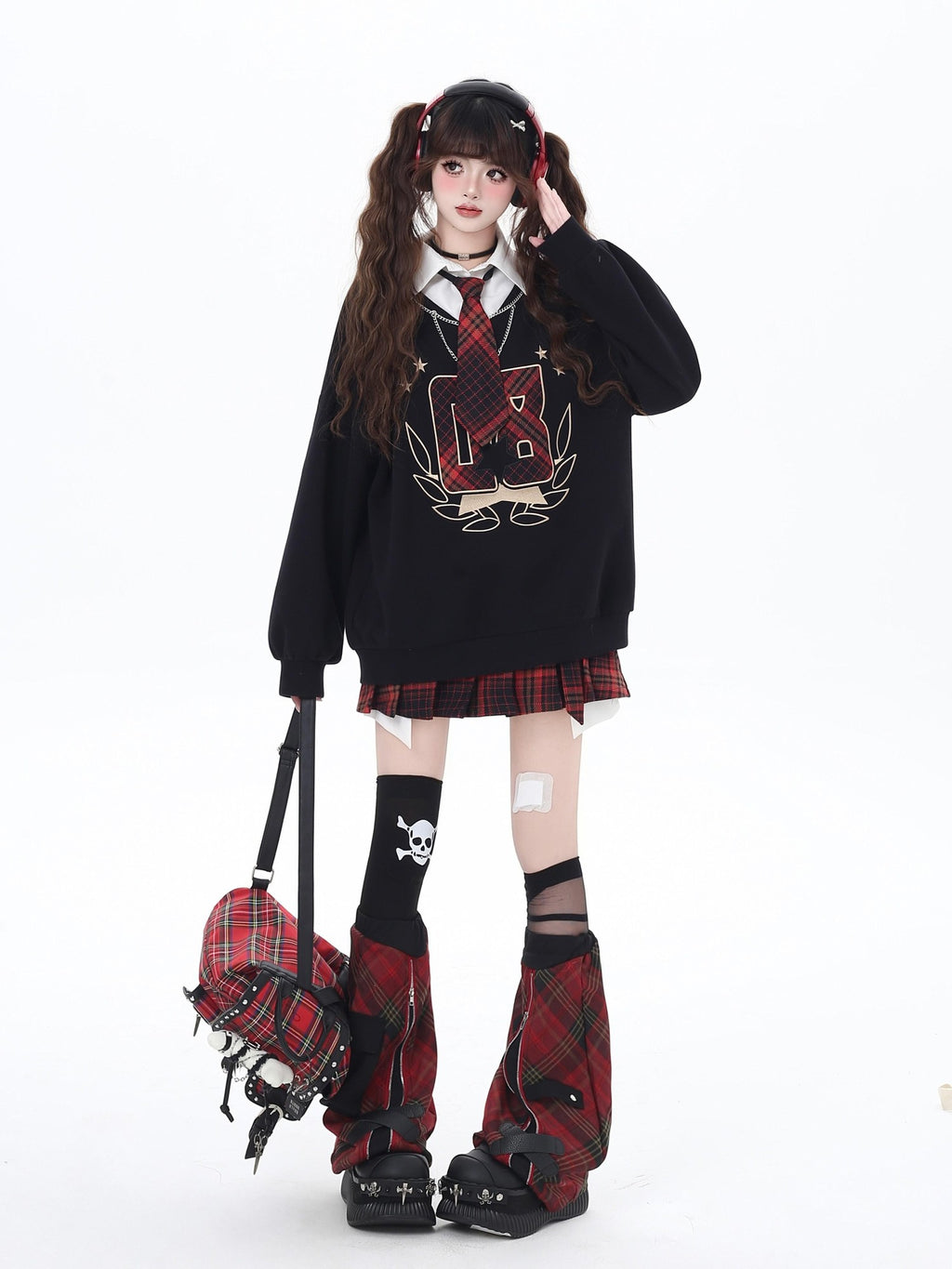 CRAZYGIRL Black Faux Two Piece College Style Stand Collar Loose Cute Women's Sweatshirts