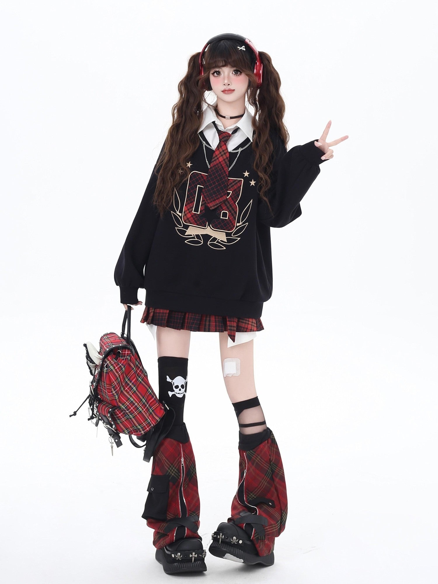 CRAZYGIRL Black Faux Two Piece College Style Stand Collar Loose Cute Women's Sweatshirts