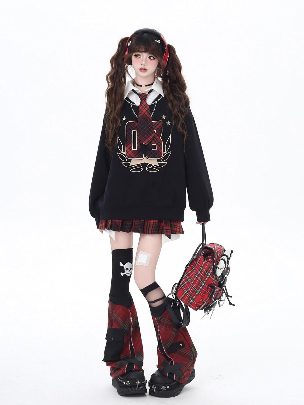 CRAZYGIRL Black Faux Two Piece College Style Stand Collar Loose Cute Women's Sweatshirts