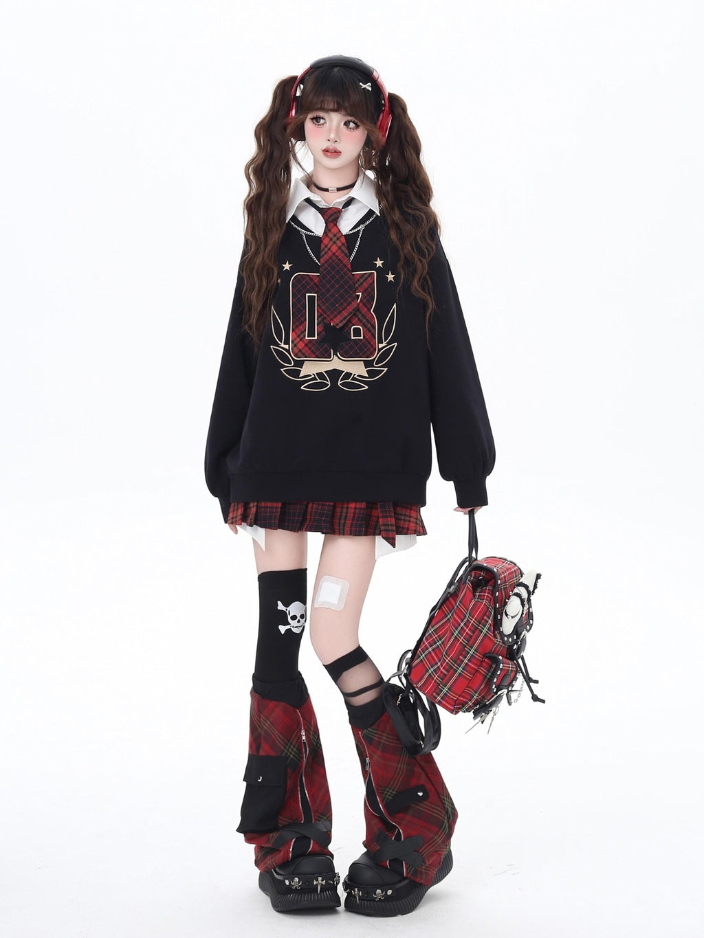 CRAZYGIRL Black Faux Two Piece College Style Stand Collar Loose Cute Women's Sweatshirts