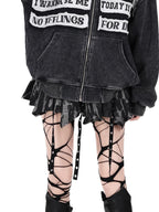 CRAZYGIRL Black Grey Distressed Letter Patch Zipper Oversized Women's Hoodies