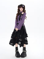 CRAZYGIRL Black Purple Halter Neck Letter Print Slim Cropped Women's Long Sleeve T-shirts