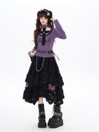 CRAZYGIRL Black Purple Halter Neck Letter Print Slim Cropped Women's Long Sleeve T-shirts