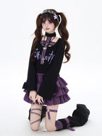 CRAZYGIRL Black Purple Halter Neck Letter Print Slim Cropped Women's Long Sleeve T-shirts