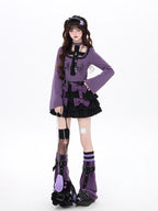 CRAZYGIRL Black Purple Halter Neck Letter Print Slim Cropped Women's Long Sleeve T-shirts