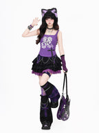 CRAZYGIRL Black Purple Plaid Patchwork Zipper High Waist Puff Women's Mini Skirts