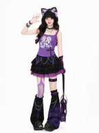 CRAZYGIRL Black Purple Plaid Patchwork Zipper High Waist Puff Women's Mini Skirts