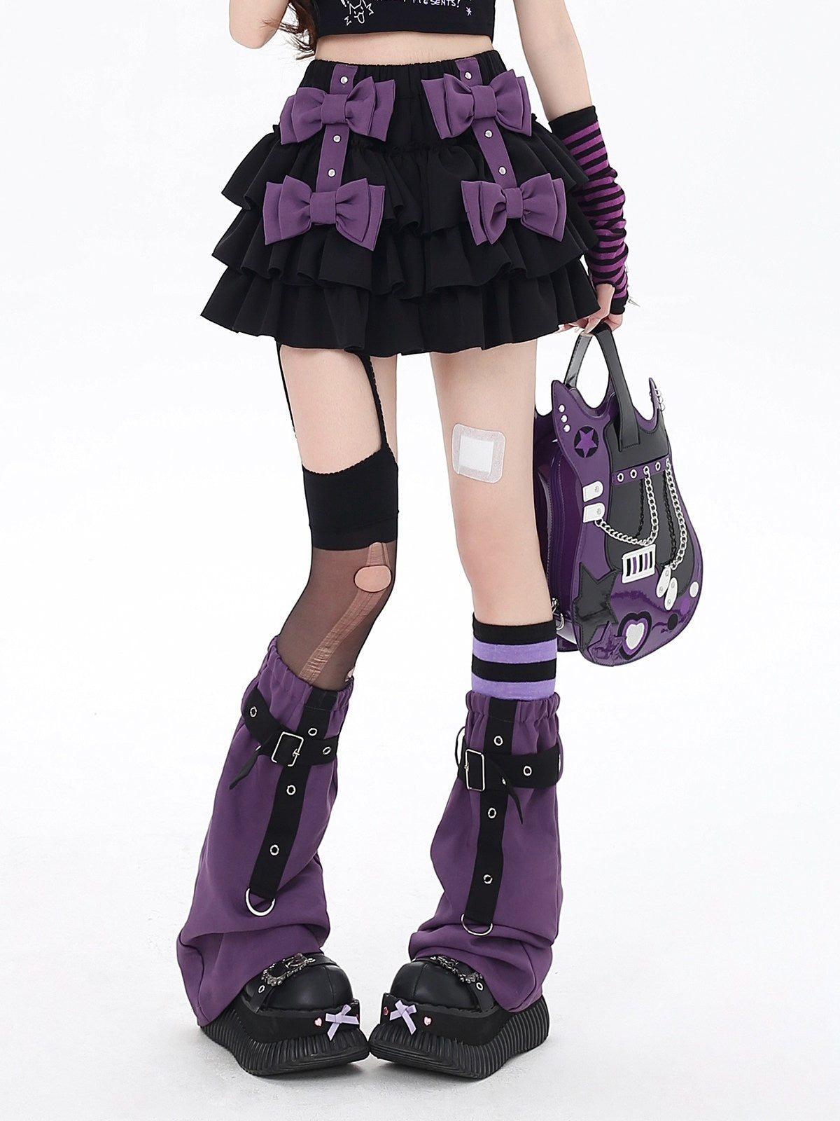 CRAZYGIRL_Black_Purple_Puff_Ruffle_Bow_Cake_Women's_Polyurethane_Mini_Skirts_907895733051_MISSTT