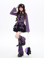 CRAZYGIRL Black Purple Puff Ruffle Bow Cake Women's Polyurethane Mini Skirts