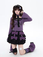 CRAZYGIRL Black Purple Puff Ruffle Bow Cake Women's Polyurethane Mini Skirts