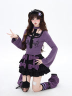 CRAZYGIRL Black Purple Puff Ruffle Bow Cake Women's Polyurethane Mini Skirts