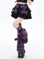 CRAZYGIRL Black Purple Puff Ruffle Bow Cake Women's Polyurethane Mini Skirts