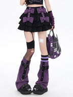 CRAZYGIRL Black Purple Puff Ruffle Bow Cake Women's Polyurethane Mini Skirts