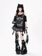 CRAZYGIRL Black Red Plaid Print Patchwork Off Shoulder Loose Women's Short Sleeve T-shirts