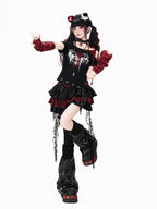 CRAZYGIRL Black Red Plaid Tulle Mesh Tiered Lace High Waist Patchwork Women's Mini Skirts
