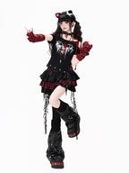 CRAZYGIRL Black Red Plaid Tulle Mesh Tiered Lace High Waist Patchwork Women's Mini Skirts