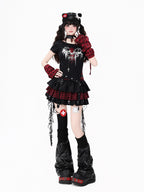 CRAZYGIRL Black Red Plaid Tulle Mesh Tiered Lace High Waist Patchwork Women's Mini Skirts