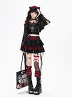 CRAZYGIRL Black Red Plaid Tulle Mesh Tiered Lace High Waist Patchwork Women's Mini Skirts