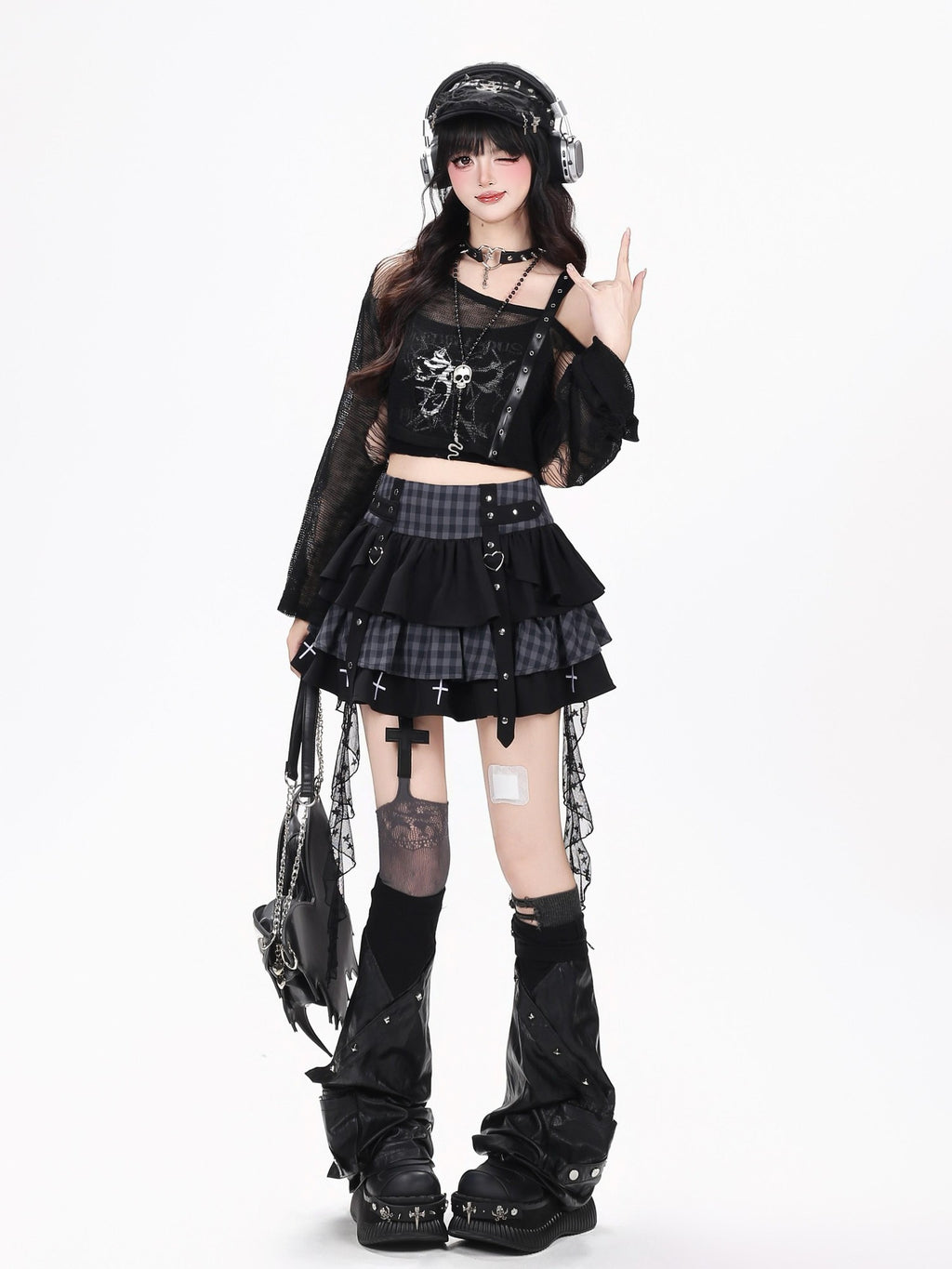 CRAZYGIRL Black Red Plaid Tulle Mesh Tiered Lace High Waist Patchwork Women's Mini Skirts