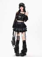 CRAZYGIRL Black Red Plaid Tulle Mesh Tiered Lace High Waist Patchwork Women's Mini Skirts