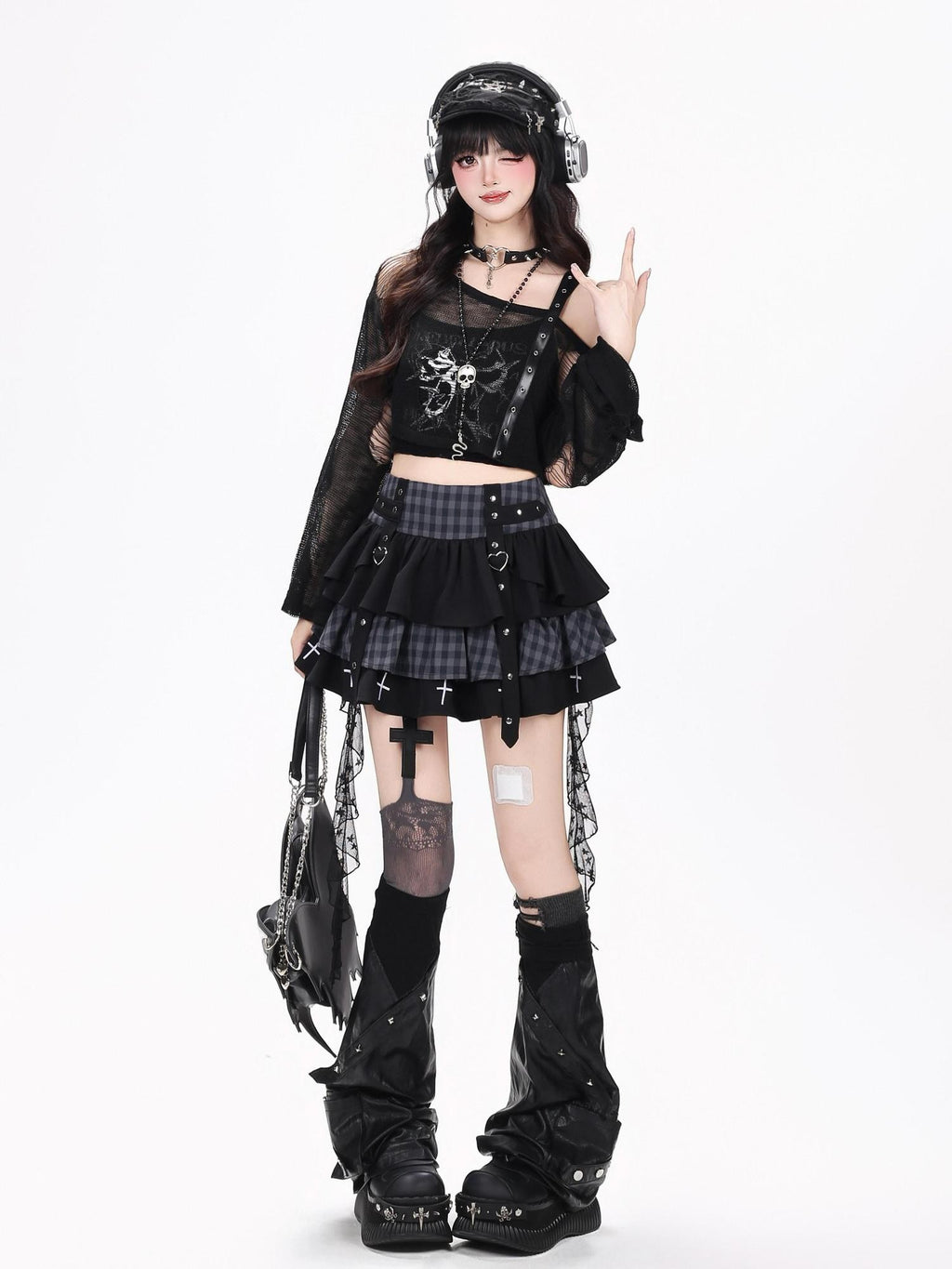 CRAZYGIRL Black Red Plaid Tulle Mesh Tiered Lace High Waist Patchwork Women's Mini Skirts