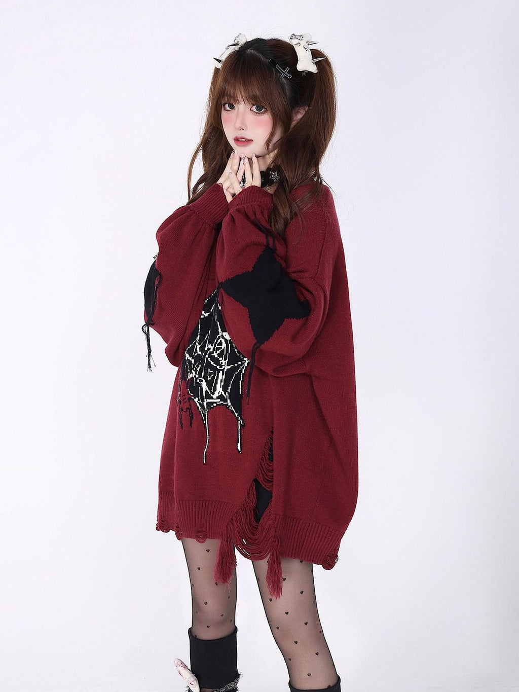 CRAZYGIRL Black Red Trim V-neck Loose Street Style Women's Knitted Sweaters