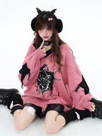 CRAZYGIRL Black Red Trim V-neck Loose Street Style Women's Knitted Sweaters