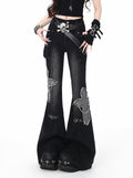 CRAZYGIRL_Black_Washed_Butterfly_Print_High_Waist_Slim_Riveted_Women's_Flare_Jeans_1030945545121_MISSTT