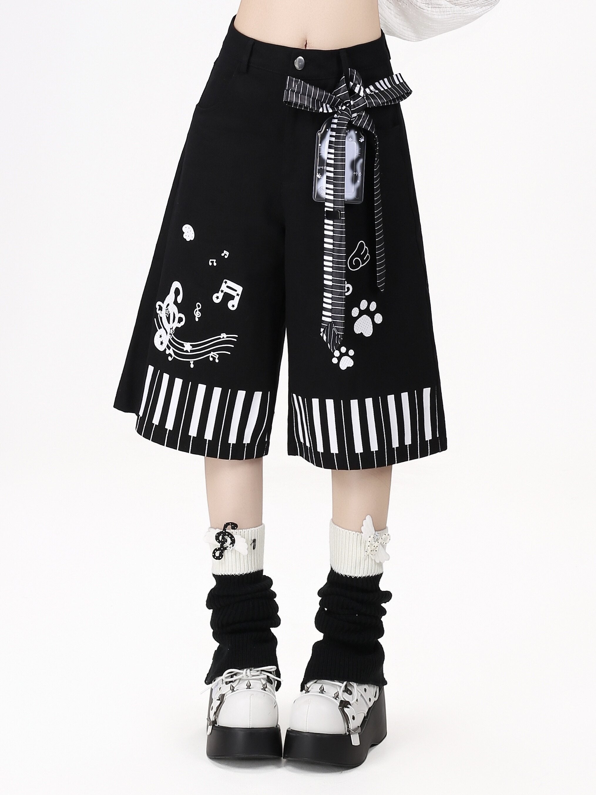 CRAZYGIRL_Black_White_Cat_Piano_Print_High_Waist_Cropped_Wide_Leg_Women's_Chinos_1060466691790_MISSTT