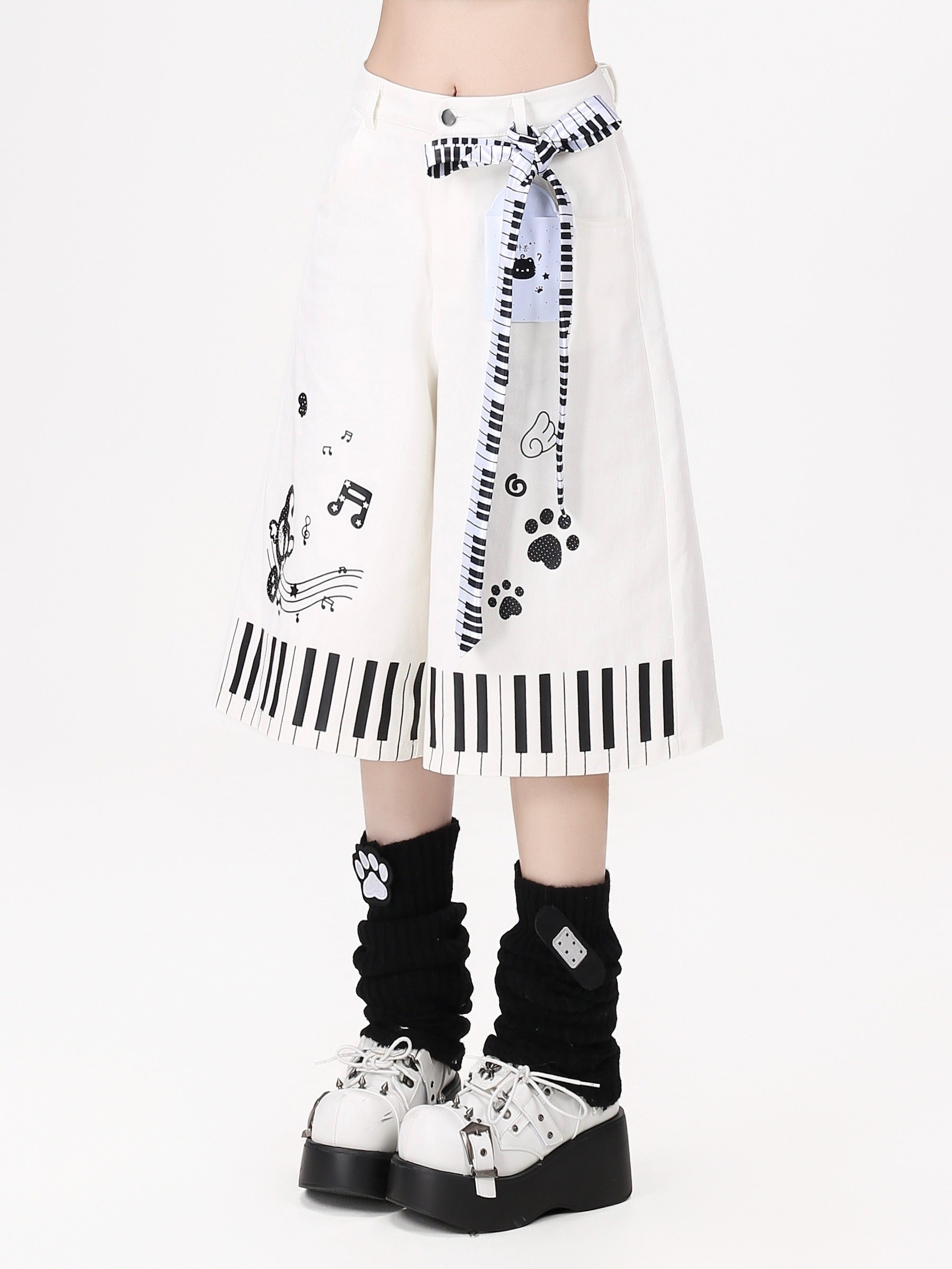 CRAZYGIRL_Black_White_Cat_Piano_Print_High_Waist_Cropped_Wide_Leg_Women's_Chinos_1060466691790_MISSTT