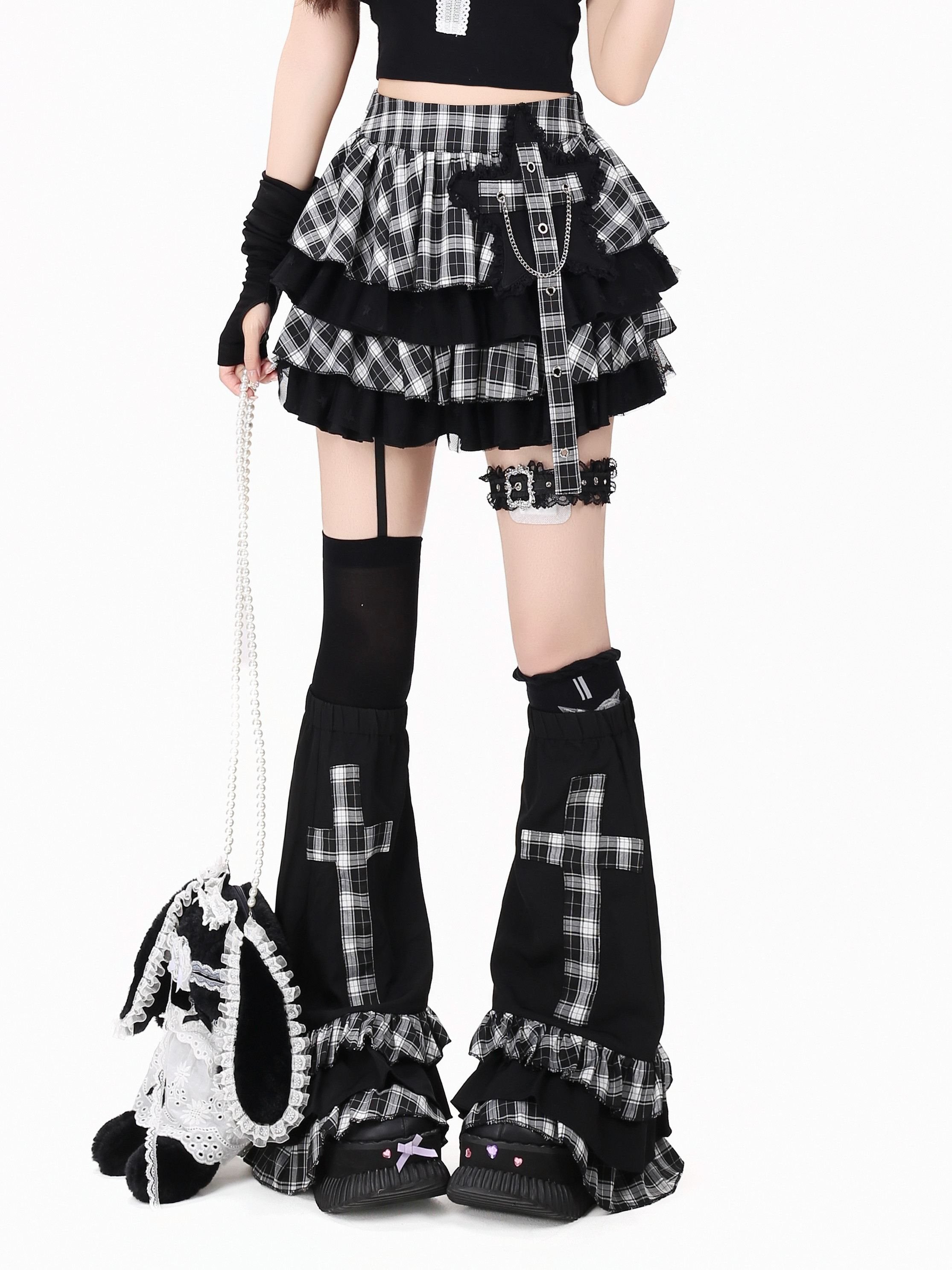 CRAZYGIRL_Black_White_Check_Puff_Sleeve_Lapel_Collar_Slim_Waist_Women's_Shirts_1053852595400_MISSTT