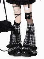 CRAZYGIRL Black White Checkered Patchwork Cross Slouchy Women's Other Material Leg Warmers