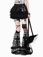 CRAZYGIRL Black White Checkered Patchwork Cross Slouchy Women's Other Material Leg Warmers