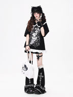 CRAZYGIRL Black White Patchwork Character Print Women's Short Sleeve T-shirts