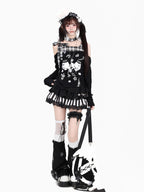CRAZYGIRL Black White Plaid Bow Off Shoulder Patchwork Women's Long Sleeve T-shirts