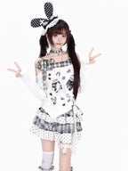 CRAZYGIRL Black White Plaid Bow Off Shoulder Patchwork Women's Long Sleeve T-shirts