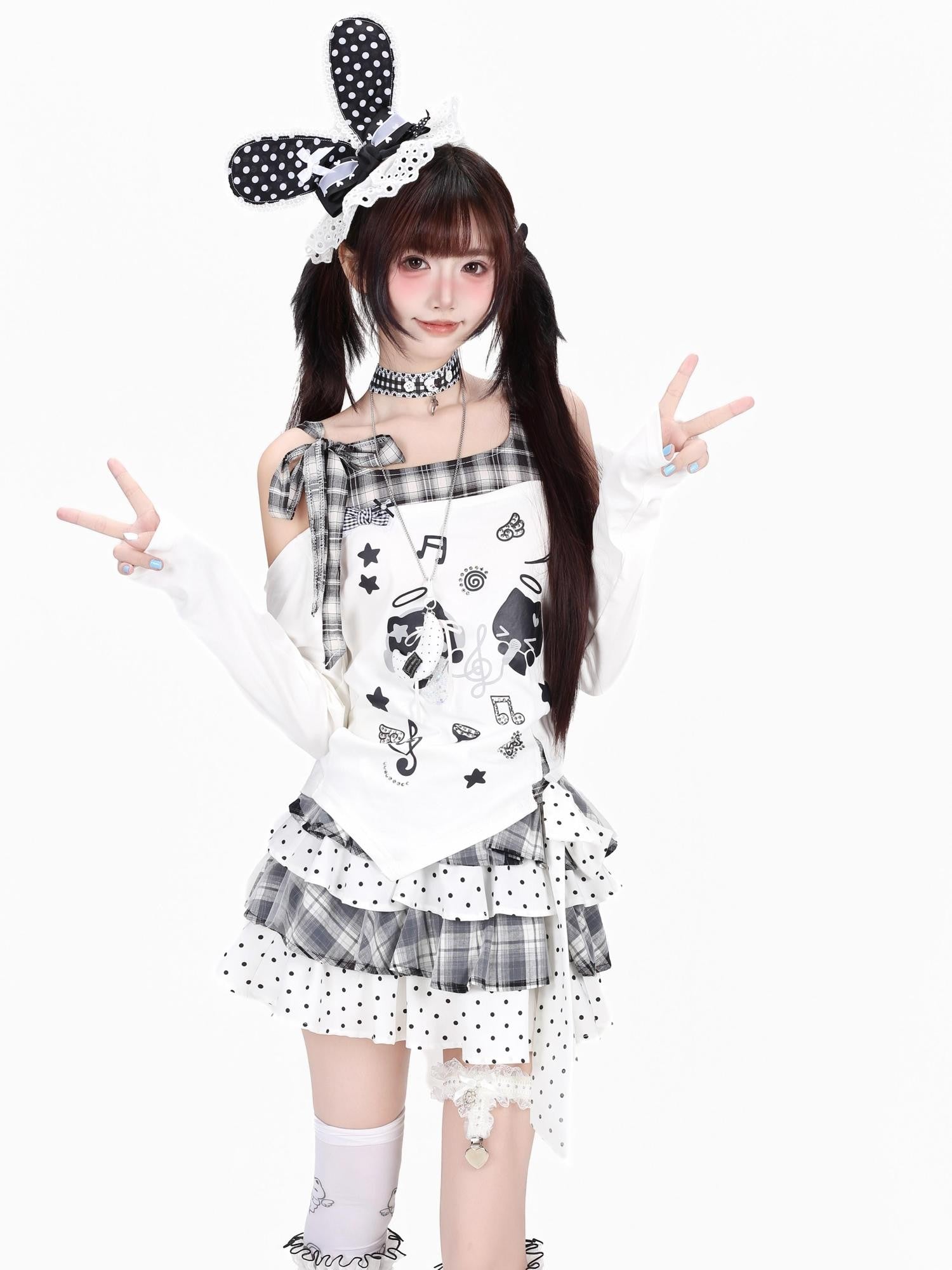 CRAZYGIRL Black White Plaid Bow Off Shoulder Patchwork Women's Long Sleeve T-shirts