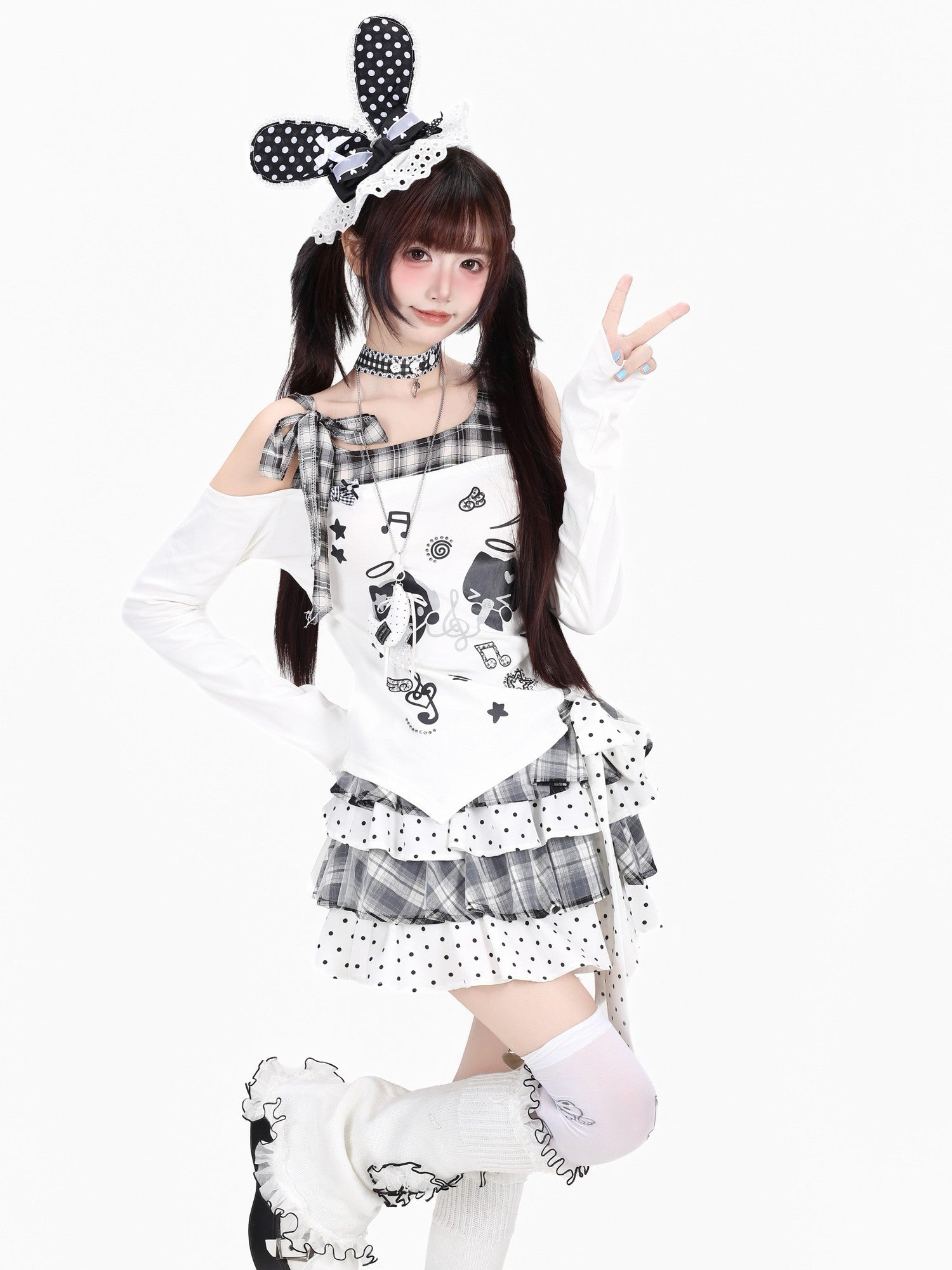 CRAZYGIRL Black White Plaid Bow Off Shoulder Patchwork Women's Long Sleeve T-shirts