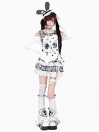 CRAZYGIRL Black White Plaid Bow Off Shoulder Patchwork Women's Long Sleeve T-shirts