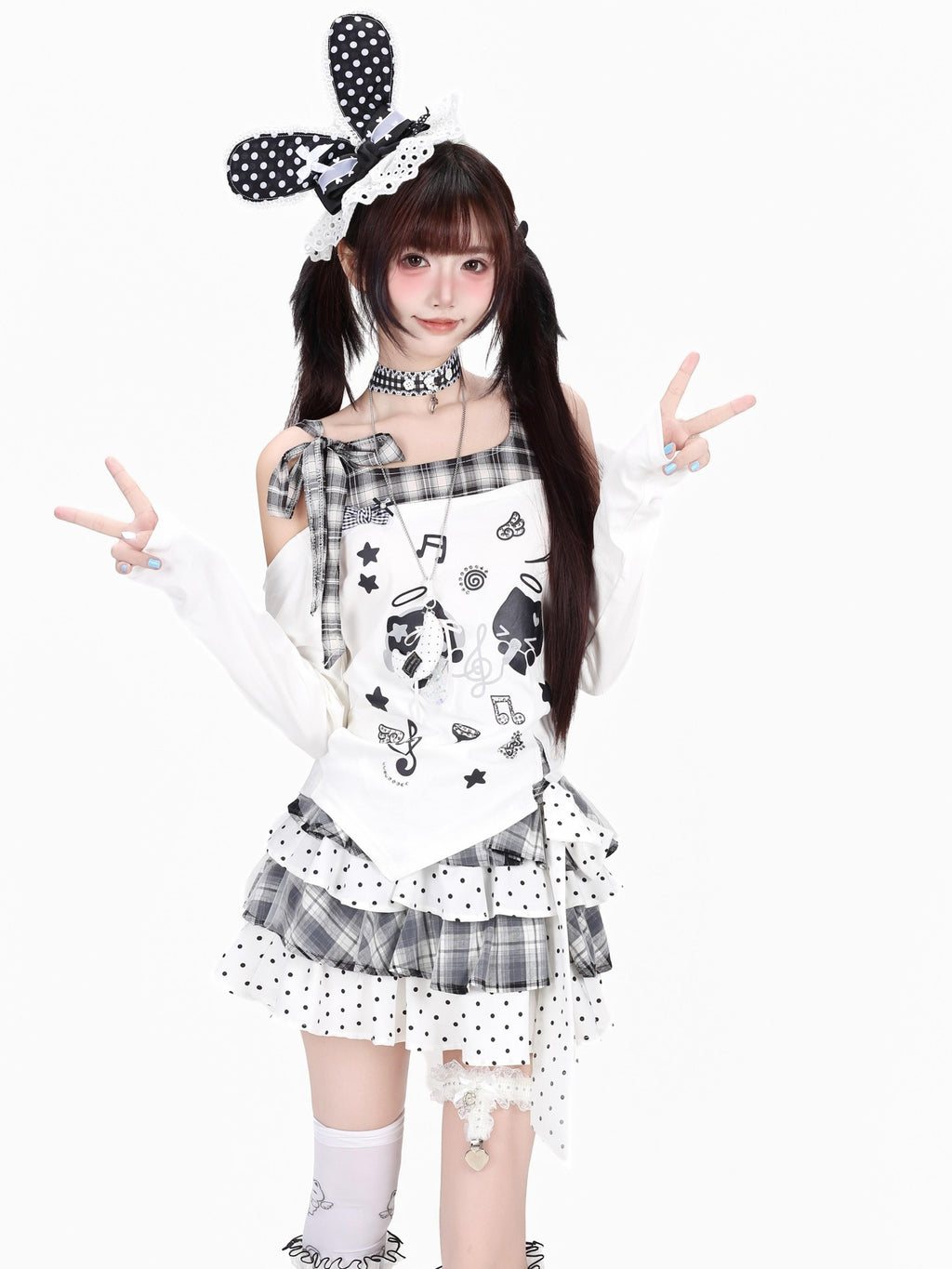 CRAZYGIRL Black White Plaid Bow Off Shoulder Patchwork Women's Long Sleeve T-shirts