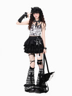 CRAZYGIRL Black White Plaid High Waist Chain Tiered Women's Mini Skirts