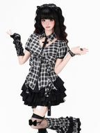 CRAZYGIRL Black White Plaid High Waist Chain Tiered Women's Mini Skirts