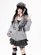 CRAZYGIRL Black White Polka Dot Ruffle Cat Zip Pocket Hooded Women's Hoodies