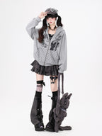 CRAZYGIRL Black White Polka Dot Ruffle Cat Zip Pocket Hooded Women's Hoodies