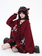 CRAZYGIRL Black Wine Red Star Print Lantern Sleeve Loose Women's Knit Cardigans
