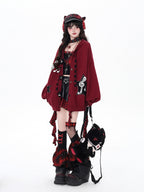 CRAZYGIRL Black Wine Red Star Print Lantern Sleeve Loose Women's Knit Cardigans