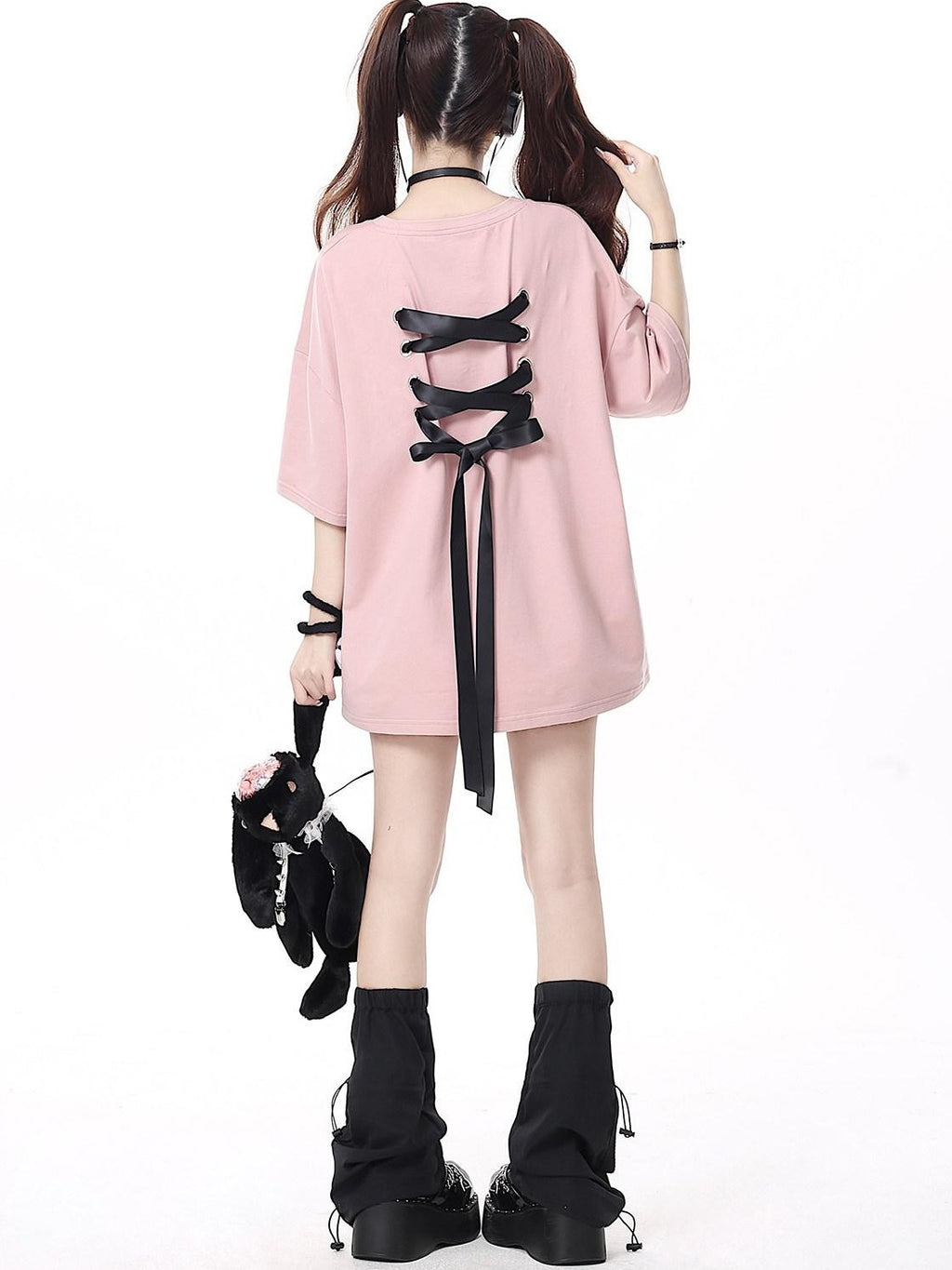 CRAZYGIRL Bow Knot Tie Up Round Neck Loose Women's Lightweight Short Sleeve T-shirts