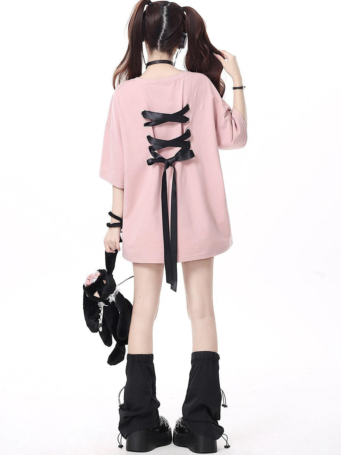 CRAZYGIRL Bow Knot Tie Up Round Neck Loose Women's Lightweight Short Sleeve T-shirts