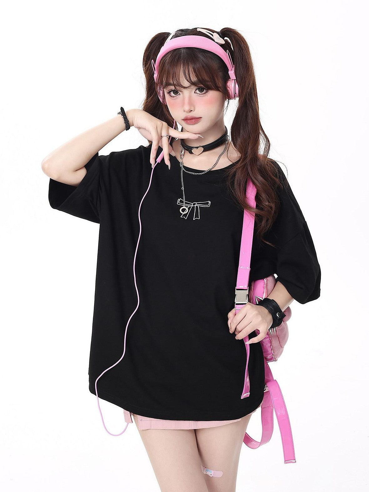 CRAZYGIRL Bow Knot Tie Up Round Neck Loose Women's Lightweight Short Sleeve T-shirts